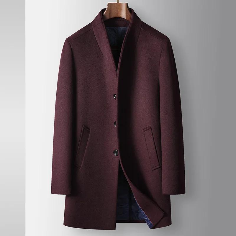 Winter Men Stand Collar Business Trench Coats Casual Long Jackets Male Cashmere Overcoats Man Woolen Blends Coats