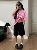 Women's Spring Summer Pink Mesh Short Sleeve T Shirt Casual Oversized Top For Streetwear Fans Daily Wear