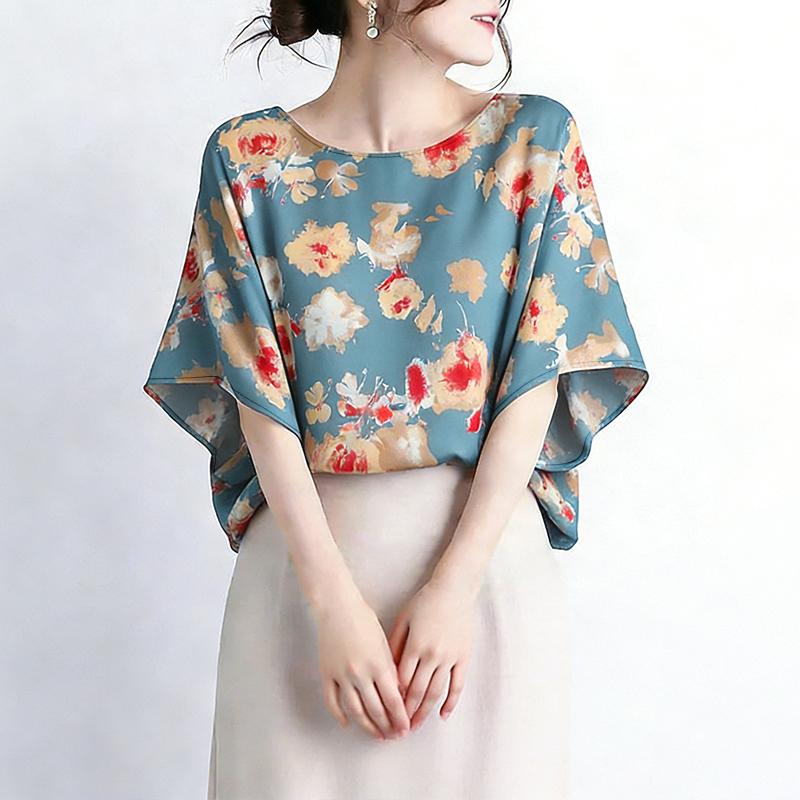 ZANZEA Women Casual Round Neck Half Sleeve Loose Floral Blouse