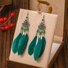 Vintage Ethnic Bohemian Crystal Beads Handmade Feather Tassel Women Earrings Long Drop Dangle Boho Jewelry Pendientes Mujer