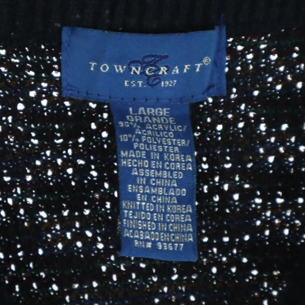 TOWNCRAFT 90er Jahre Altes Karomuster Langarm Strick L Marineblau System Herren Gebraucht