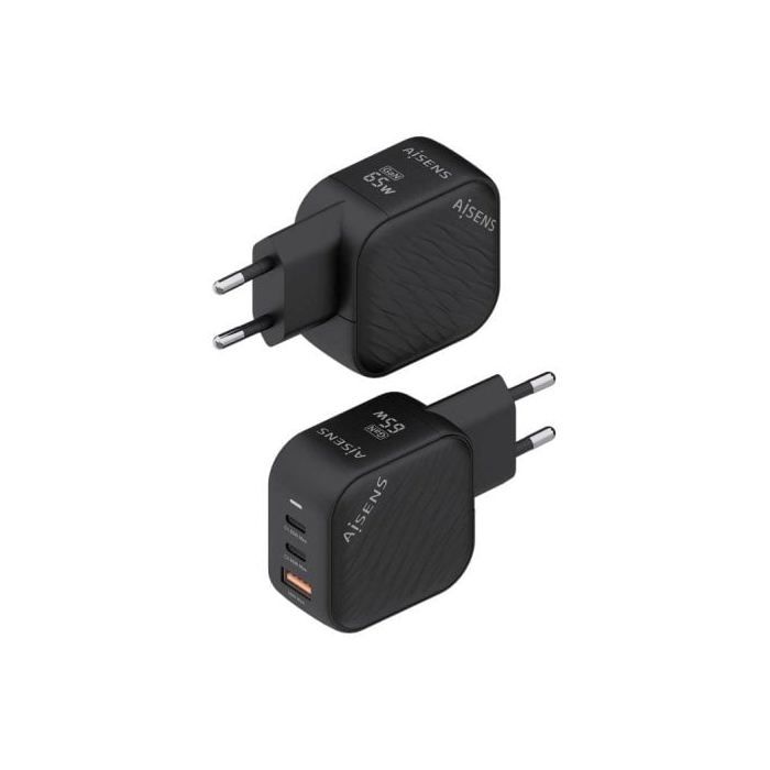 Cargador GaN - AISENS - ASCH-65W3P027-BK - 65W - 2xUSB-C PD3.0 - 1xUSB-A QC3.0