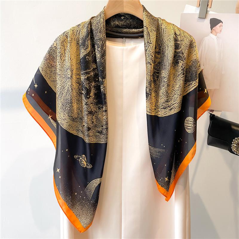Pattern Temperament Printed Scarf Female Imitation Silk Square Scarf 91cm Travel Sunscreen Decorative Shawl Autumn and Winter Scarf Headscarf