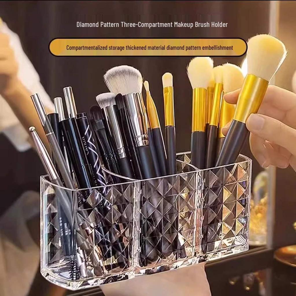Transparent Multi-Compartment Acrylic Makeup & Pen Holder Box