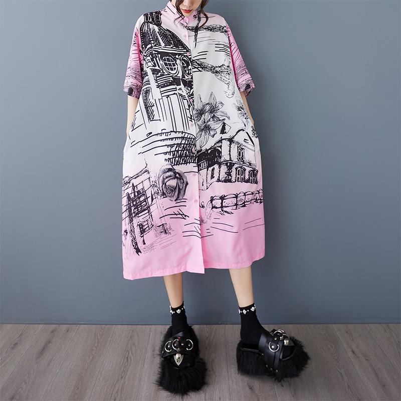 Short sleeve Plus size vintage FLORAL new in dresses for women casual loose long summer Shirt dress