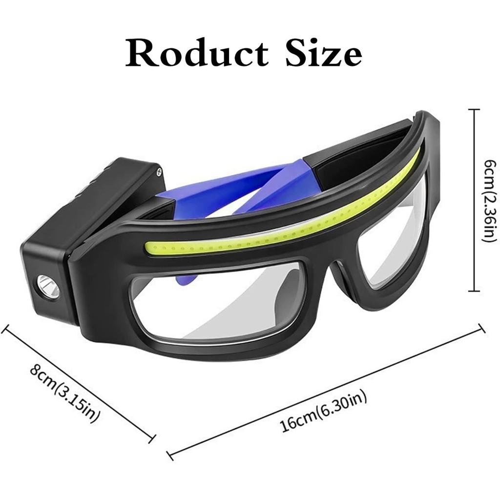 LED Safety Glasses with Lights - USB-C Rechargeable Headlamp Eyewear (Motion Sensor & Touch Control), 5 Modes Hands