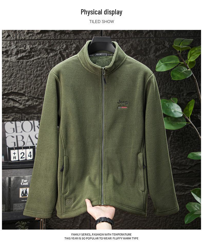 Jeep 2025 Men's Plus Velvet Fleece Zipper Hoodie Cardigan, Casual Autumn/Winter Long Sleeve Jacket