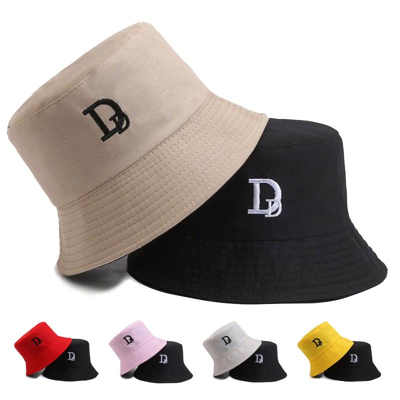 Double-sided Bucket Hat Female Embroidery Two-sided with Sun Hat Four Seasons Fashion Basin Hat Fresh Bucket Hat