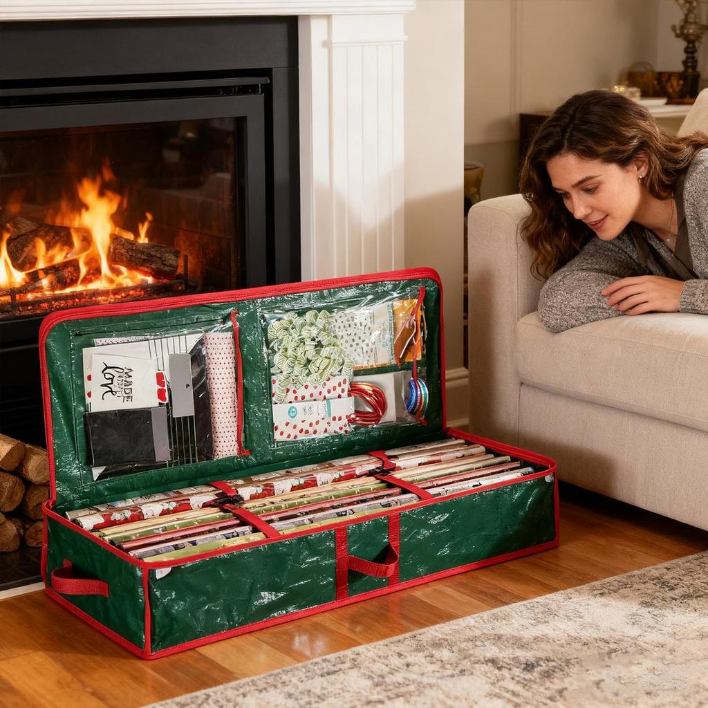Christmas Wrapping Paper Storage Bag Oxford Fabric Festive Wrapping Paper Organizer for Christmas for Living Room Bedroom Closet
