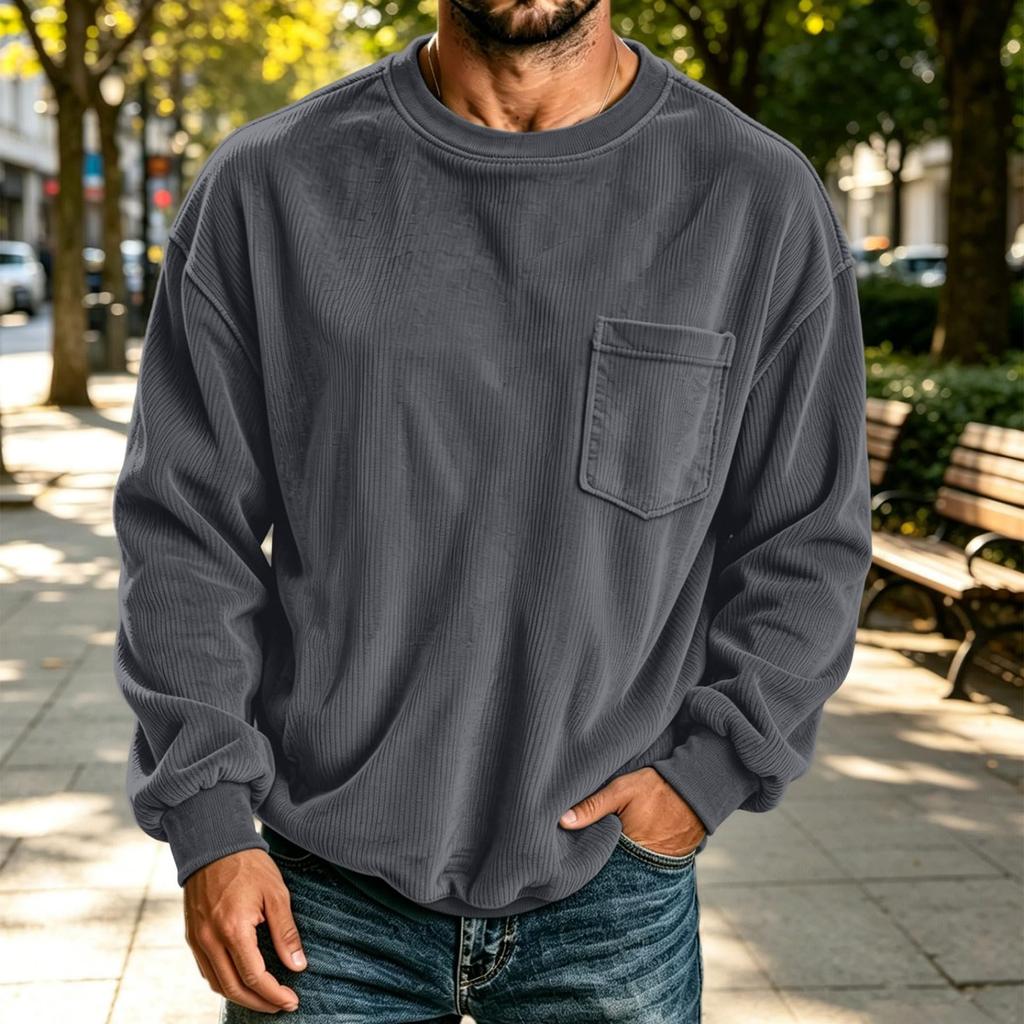 Men's Corduroy Crewneck Sweatshirt With Chest Pocket