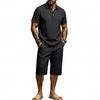 Summer Men's Casual Sportswear Sets Lapel Men's Short-Sleeved Shirt and Shorts Solid Beach Set
