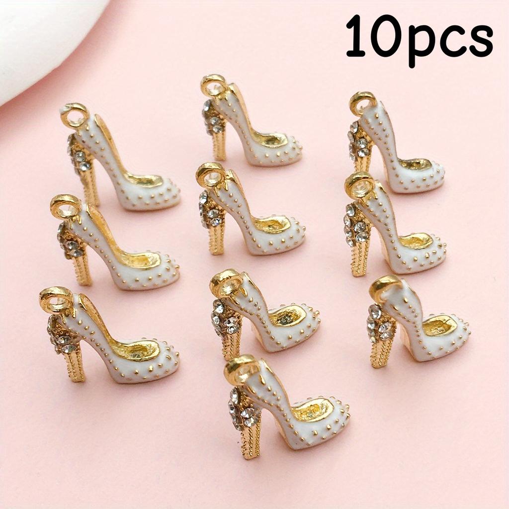 10/12 Piece Set 708.66x551.18 Inch Enamel High Heels Pendant for Women's Shoes Pendant Oil Dripping Necklace Keychain Jewelry Wh