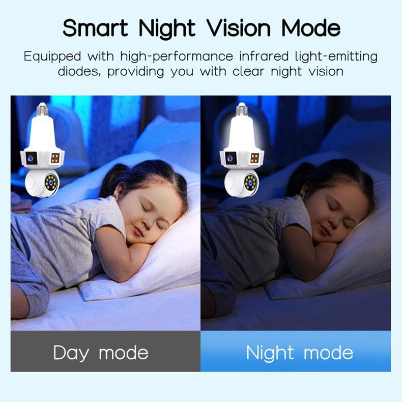 Smart WiFi Indoor Surveillance Camera with Three-Head Light Socket and Mobile Remote Control