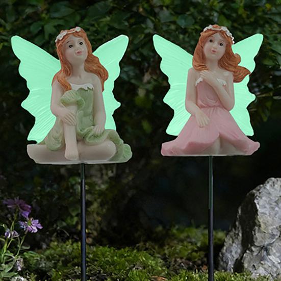4 Pcs Fairy Garden Stake, Outdoor Resin Angel Figurine with Delicate Wings & Colorful Dress, Rust-Proof Metal Stake for Plant Pots,