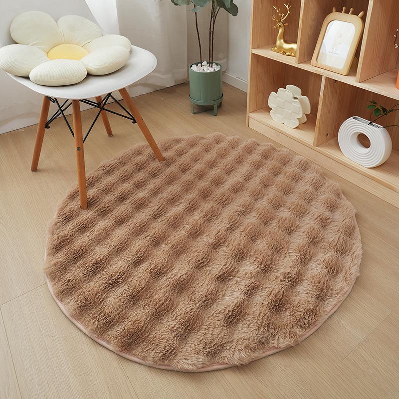 Plush Bubble Velvet Round Carpet for Bedroom or Living Room Floor - Perfect as a Foot Mat or Makeup Chair Cushion.