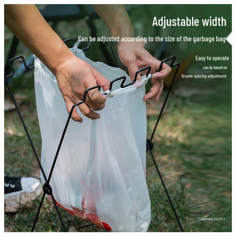 Multifunctional Outdoor Folding Trash Rack: Wrought Iron Stand for Camping and Home Use