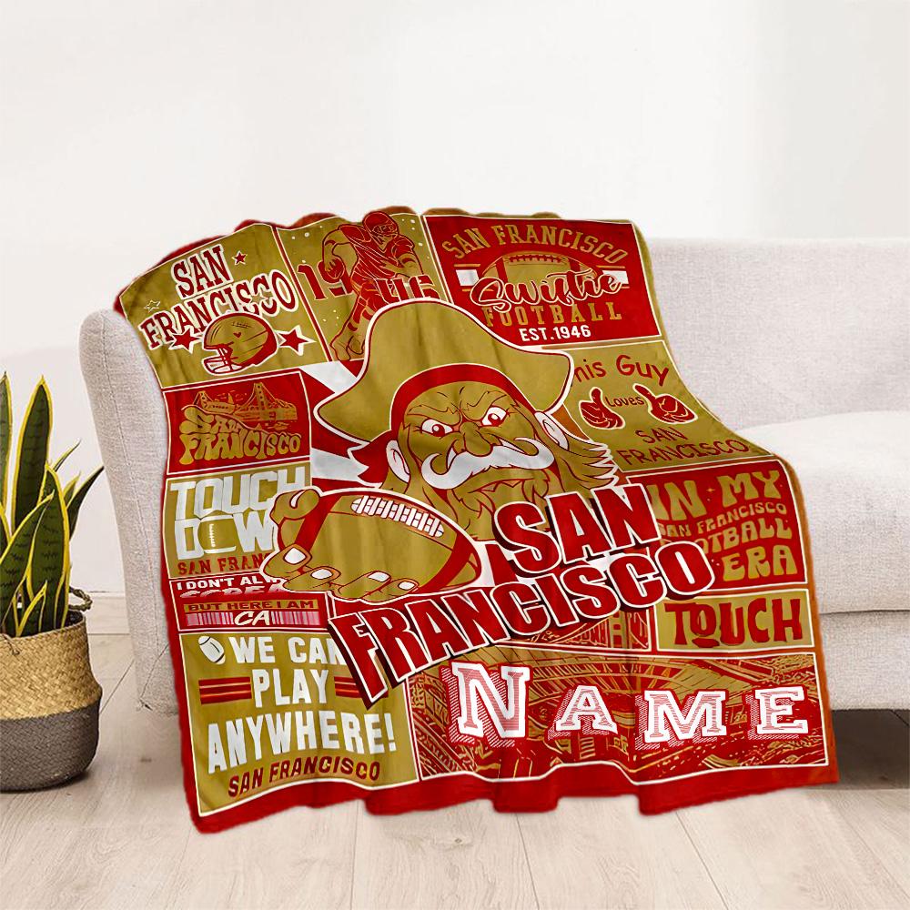 San Francisco Football Legacy Customize Text Blanket Throw Customizable Blanket Warmthful Decor Suitable for Chair Office Seaside Couch