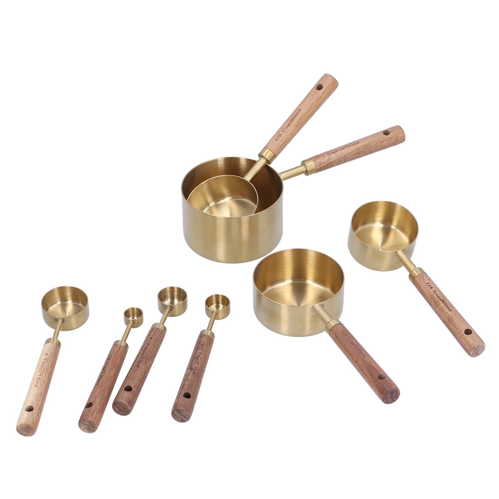 

8Pcs Stainless Steel Measuring Cup with Wooden Handle Bartending Scale Measuring Spoon Baking Tool