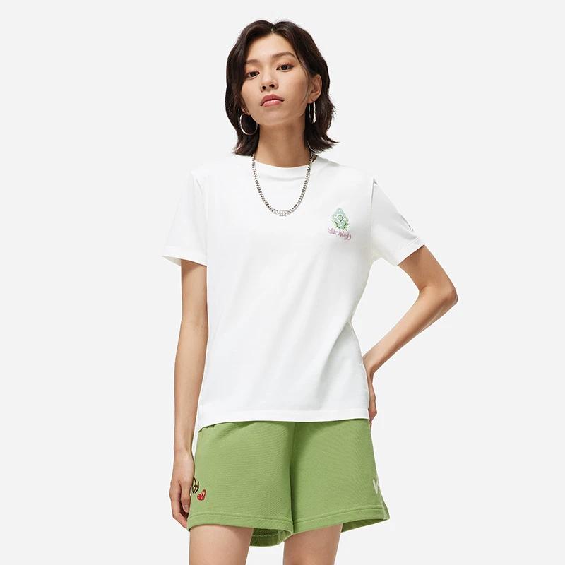 Li Ning Chinese Culture Series Pattern Printed Casual Round Neck Short Sleeve T-Shirt Women Tops Off-White AHST432-1
