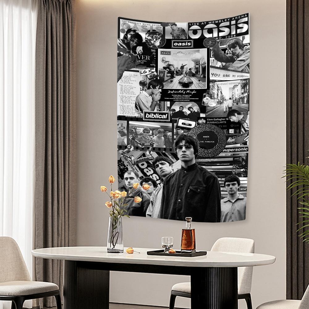 O-Oasis Band Tapestry Rockmusik Heminredning Estetik Väggbonad Bakgrund För Sovrum Sovsal Utomhusflagga Konsertbanderoll