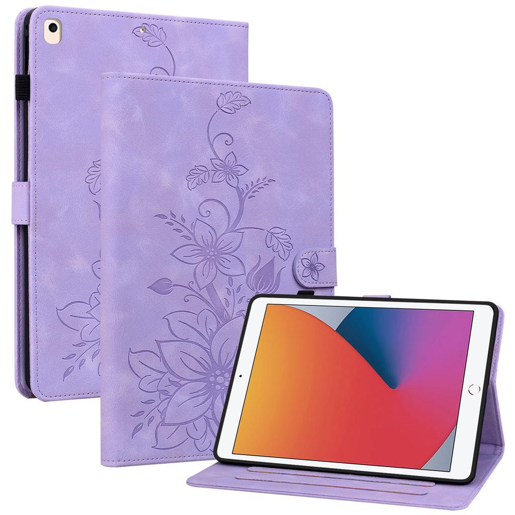 For iPad 10.2 (2021)/(2019)/(2020) Protective Case Anti-Drop Imprint PU Leather Tablet Cover