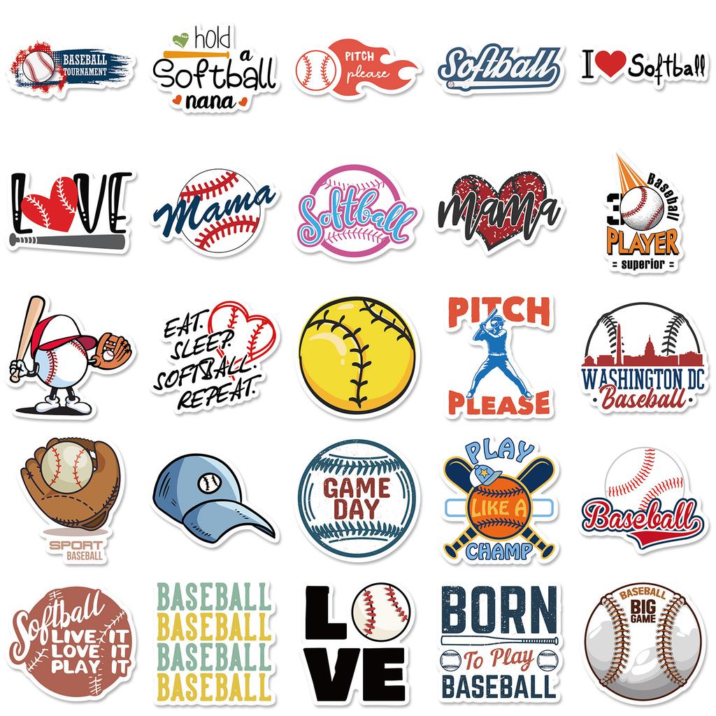 50 Baseball Mix and Match Aufkleber, Softball Ballsport Graffiti Aufkleber, Koffer Skateboard Wasserdichte Aufkleber