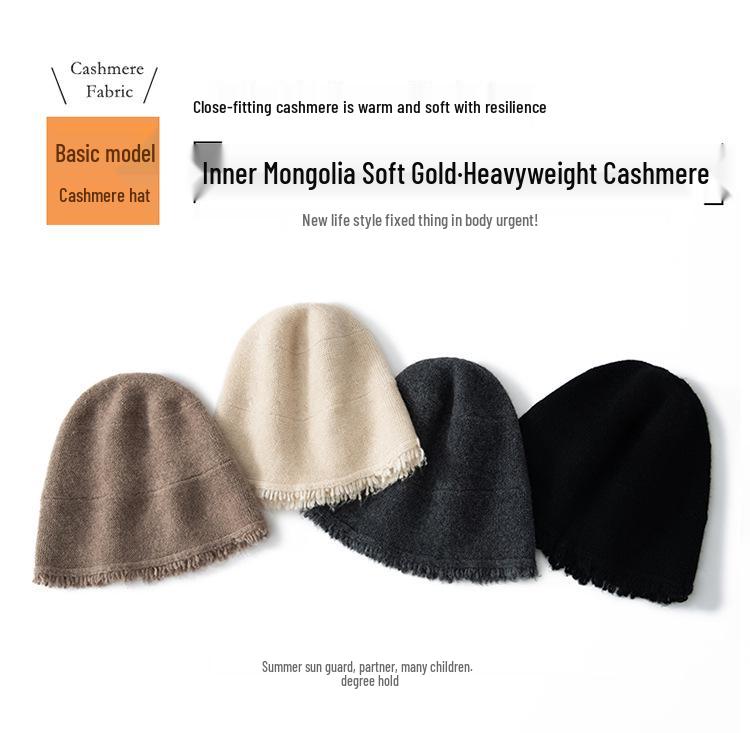 Women's Cashmere Knit Beanie: Solid Color, Versatile Skullcap, Ear Protection, Warm Beggar Wool Hat for Cold Weather.