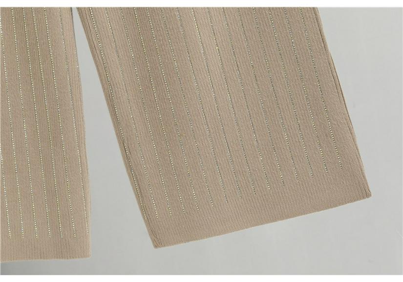Conjunto de Calças de Perna Larga e Cardigã de Malha com Capuz - Moda Europeia Feminina Casual Outono/Inverno com Detalhes em Strass