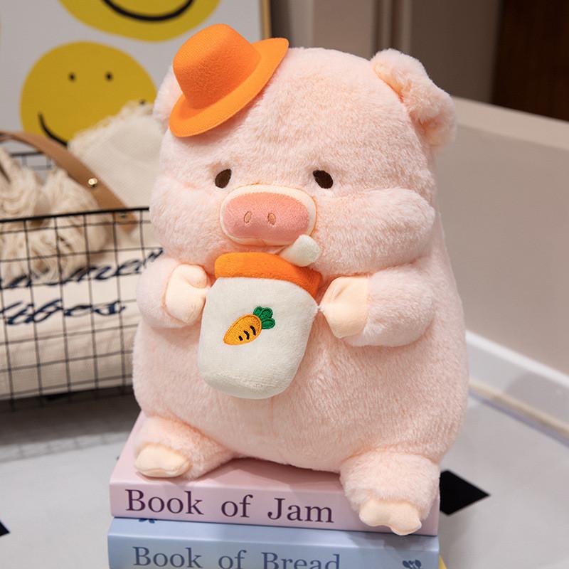 Fruit Tea Milk Hat Bow Pig Plush Toy Animal Stuffed Doll Decoration Kids Gift