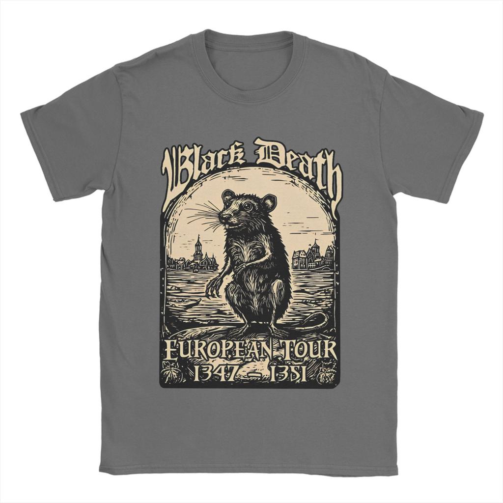 Bubonic World Tour T Shirts Men's Cotton Funny T-Shirt Round Collar Black Death European Tour Tees Short Sleeve Clothing