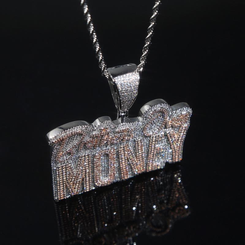 Hip-hop Zircon-Inlaid MONEY Letter Pendant Necklace - Trendy Men's Jewelry