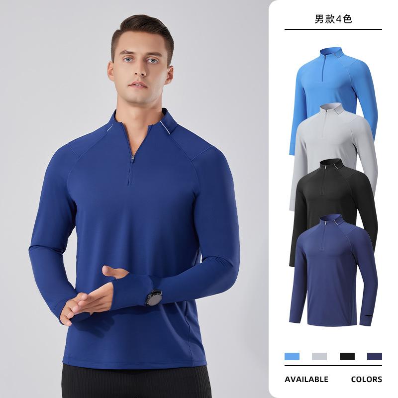 Herren Frühling Herbst Schnelltrocknendes T-Shirt Feuchtigkeitstransportierend Training Fitness Halbreißverschluss Sport Laufen Langarm Top