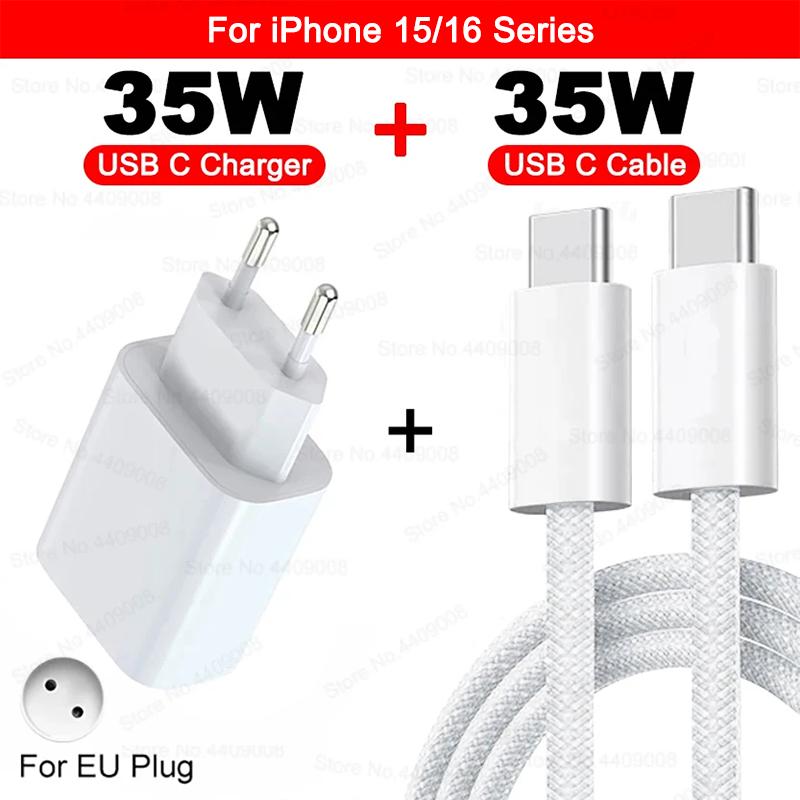PD 35W USB C Fast Charger For Apple iPhone 16 15 14 13 12 11 Pro Max Fast Charging USB C Type C Charger Cable Phone Accessories