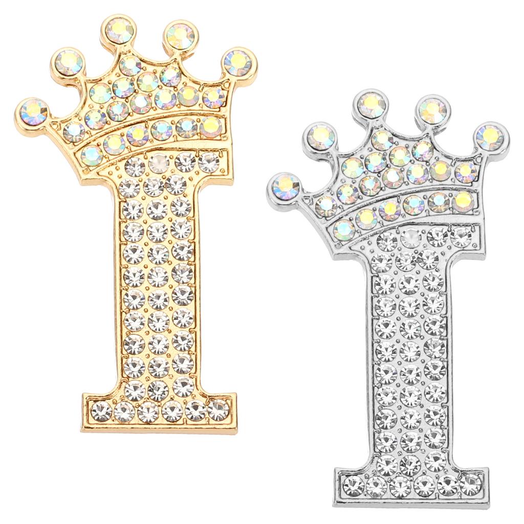 2pcs Letter Brooch Pins Crown Initial Rhinestone Alphabet A-W Letter Lapel Badges Pin for Women Suits Dress Coat Clothes Craft
