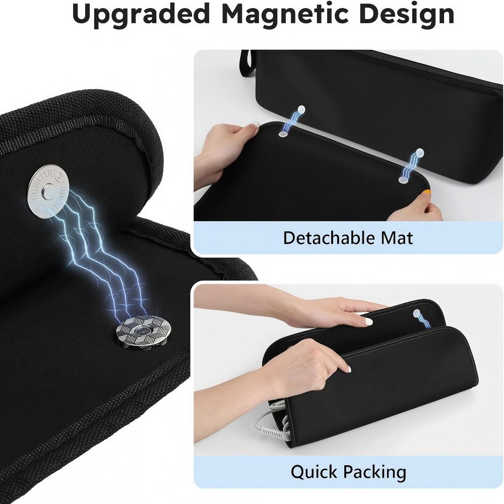 Foldable Magnetic Curler Storage Bag Large Capacity Curling Iron Carrying Case  Travel Use