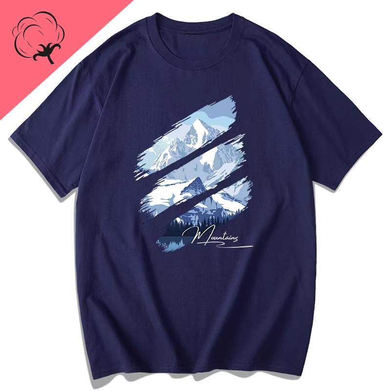 Himalaya Short-sleeved Snow Mountain Scenery Outdoor Adventure Tourism Personality Printed T-shirt Loose Pure Cotton Camisas