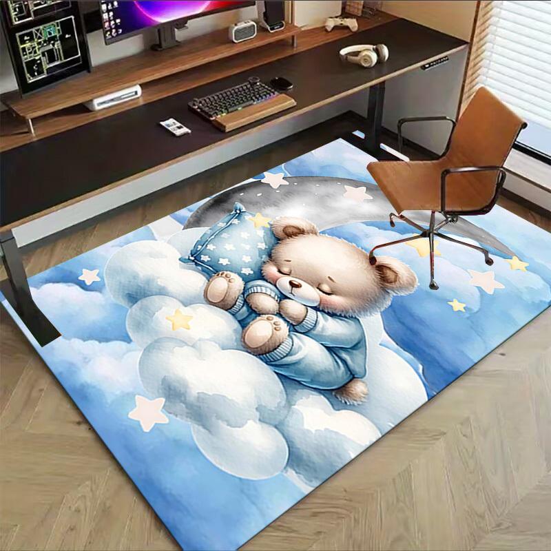 1PC Bear Moon Non-Slip Floor Carpet Compatible for Office&Living Room&Bedroom&Dining Room - Flat-Weave Machine-W324