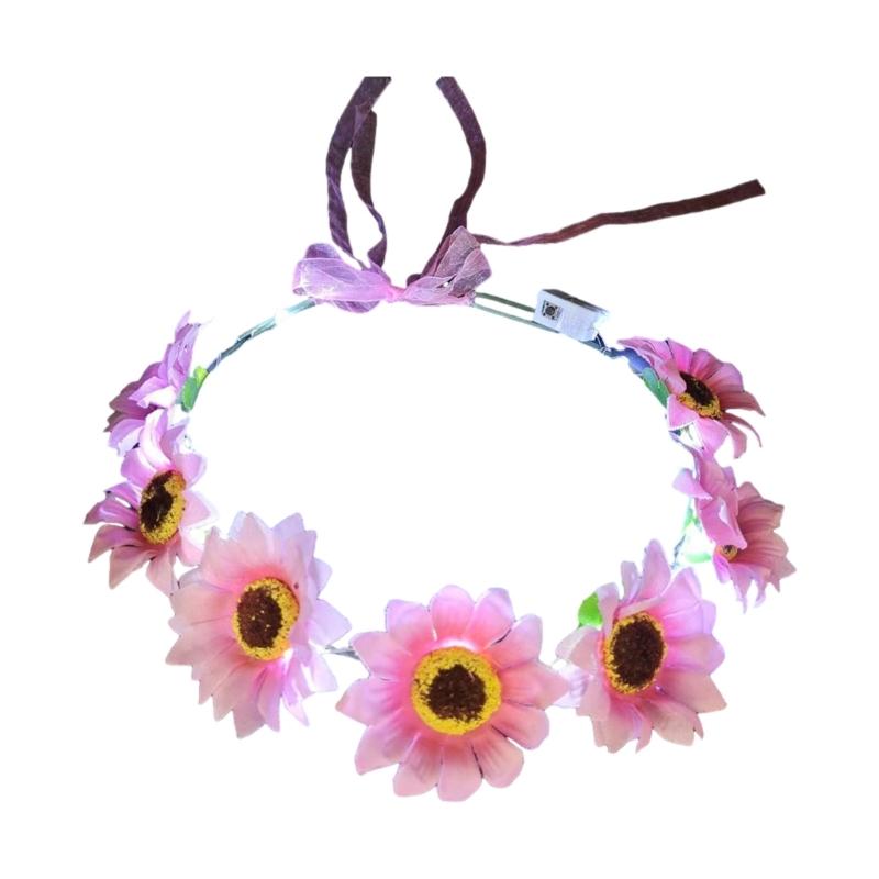Bohemian Sunflower Headband Glowing Flower Hairband Hair Decorations Crown Garland Headband Women Wedding Headpieces