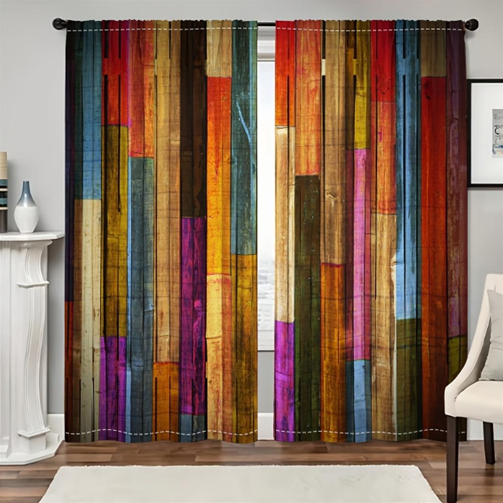 

2 штуки штор с принтом под ретро деревянную доску, 30*65, для спальни и гостиной, украшение дома, украшение комнаты 14Wx39L(35x100CM)x2