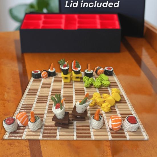 

1 Set Sushi Chess Game with Rolling Mat Board Bento Storage Box Kids Adults Portable Travel Educational Hand Roll Chess Board Game Toy Sets