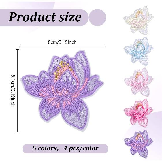 FREEBLOSS 20Pcs Flower Embroidered Patches Lotus Applique Patches Iron On Patches for Backpacks Embroidered Appliques Patches for Clothes