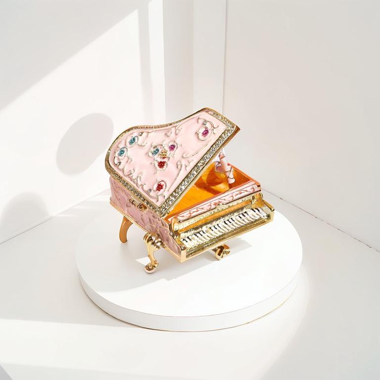 

Creative Piano Shaped Jewelry Boxes Enamel Floral Decorative Trinket Case Miniature Musical Instrument Ornament Home Decor Gifts