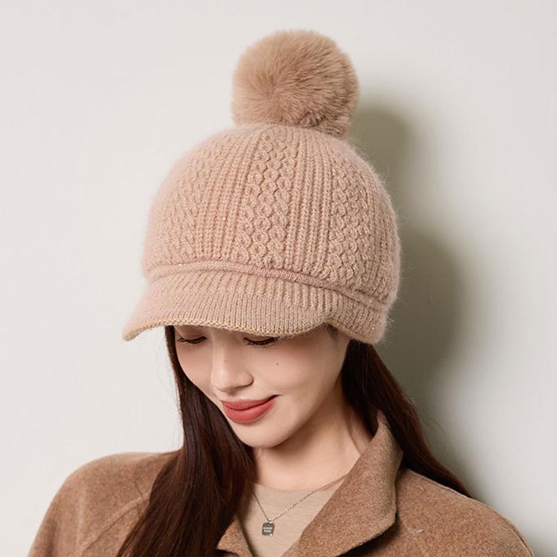 Rabbit Fur Warm Baseball Cap Women's Autumn Winter Velvet Ear Protection Knitted Cap Pullover Wool Cap