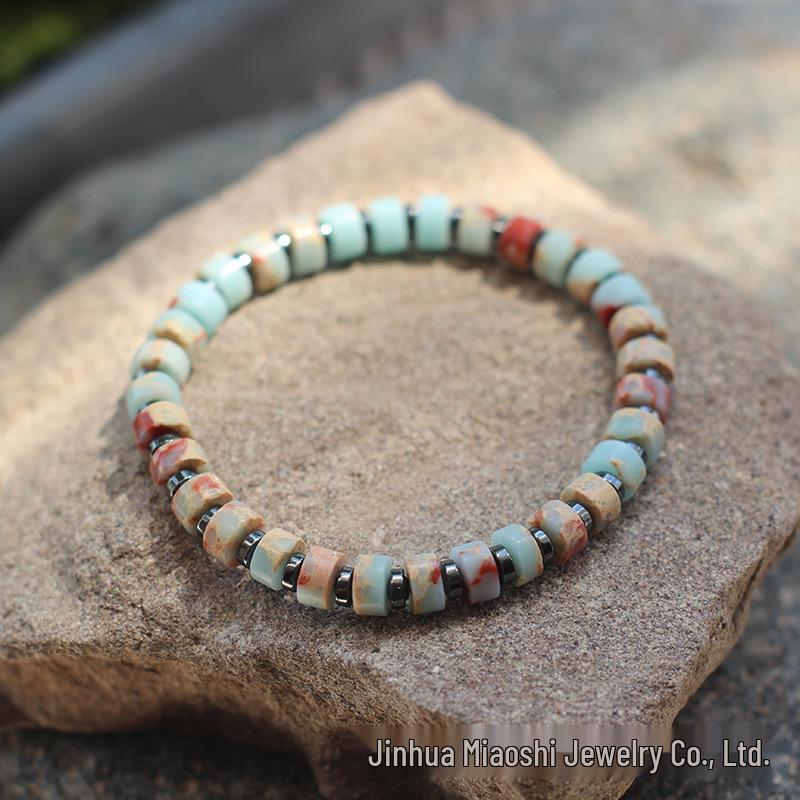 Богемный эластичный браслет: Натуральные каменные бусины-колеса 3x6 для женщин и мужчин