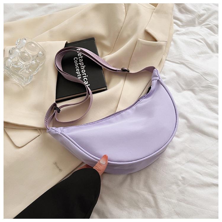 Dames Effen Kleur Rits Dumpling Bun Satchel Tas Vrije Tijd Canvas Schoudertassen Verstelbare Band Riem CLE