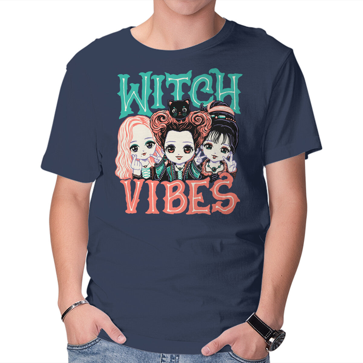 Unisex Crew Neck T-Shirt Cute Witch Vibes Graphic Short Sleeve Casual Tee XXL