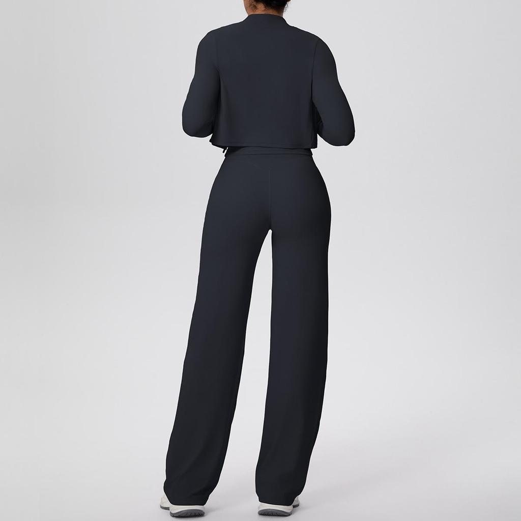 Women's High-Waisted Yoga Set: I-Beam Vest, Wide-Leg Pants, Skin-Friendly Sports Zipper Jacket