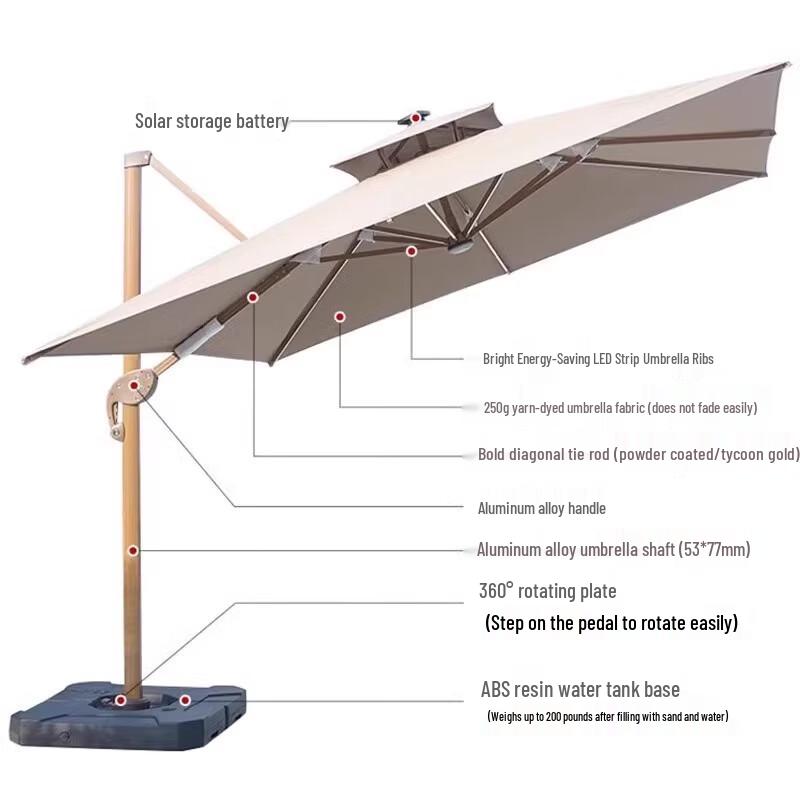 Xin Yuxuan Outdoor Solar LED Cantilever Patio Umbrella