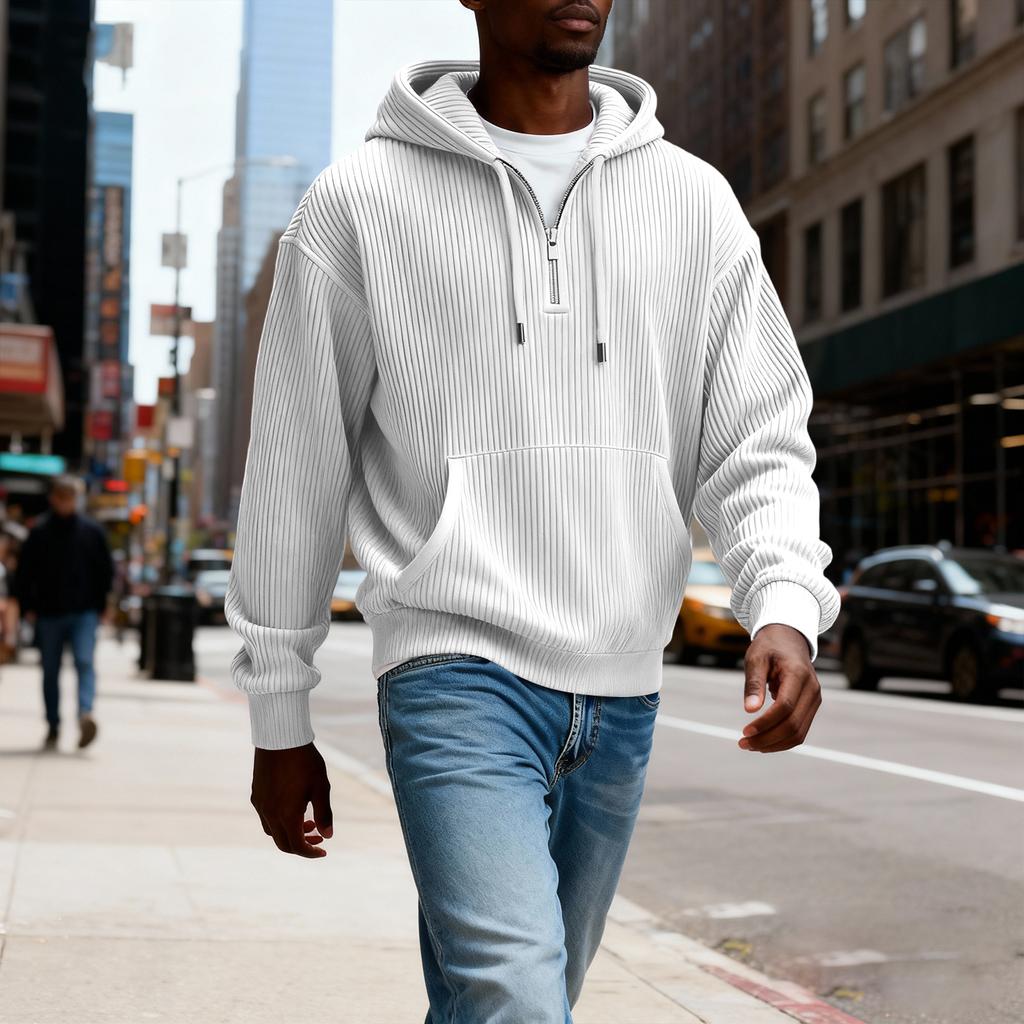 Men's Casual Solid Color Zipper Long Sleeve Hooded Sweatshirt, Everyday Zipper Casual Long Sleeve T-Shirt