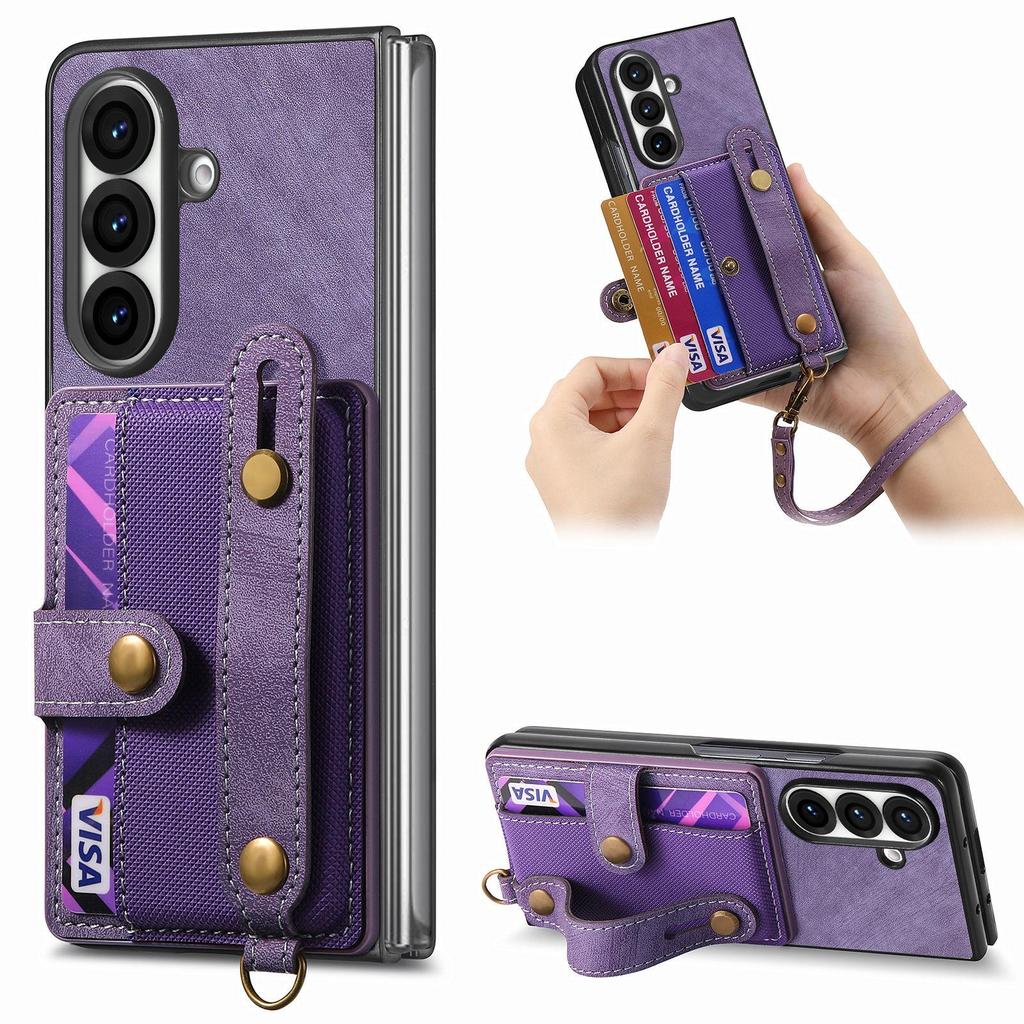 Galaxy Z Fold7 Leather Case with Card Slots - Multifunctional Folding Wallet Protective Cover for Samsung ZFold6